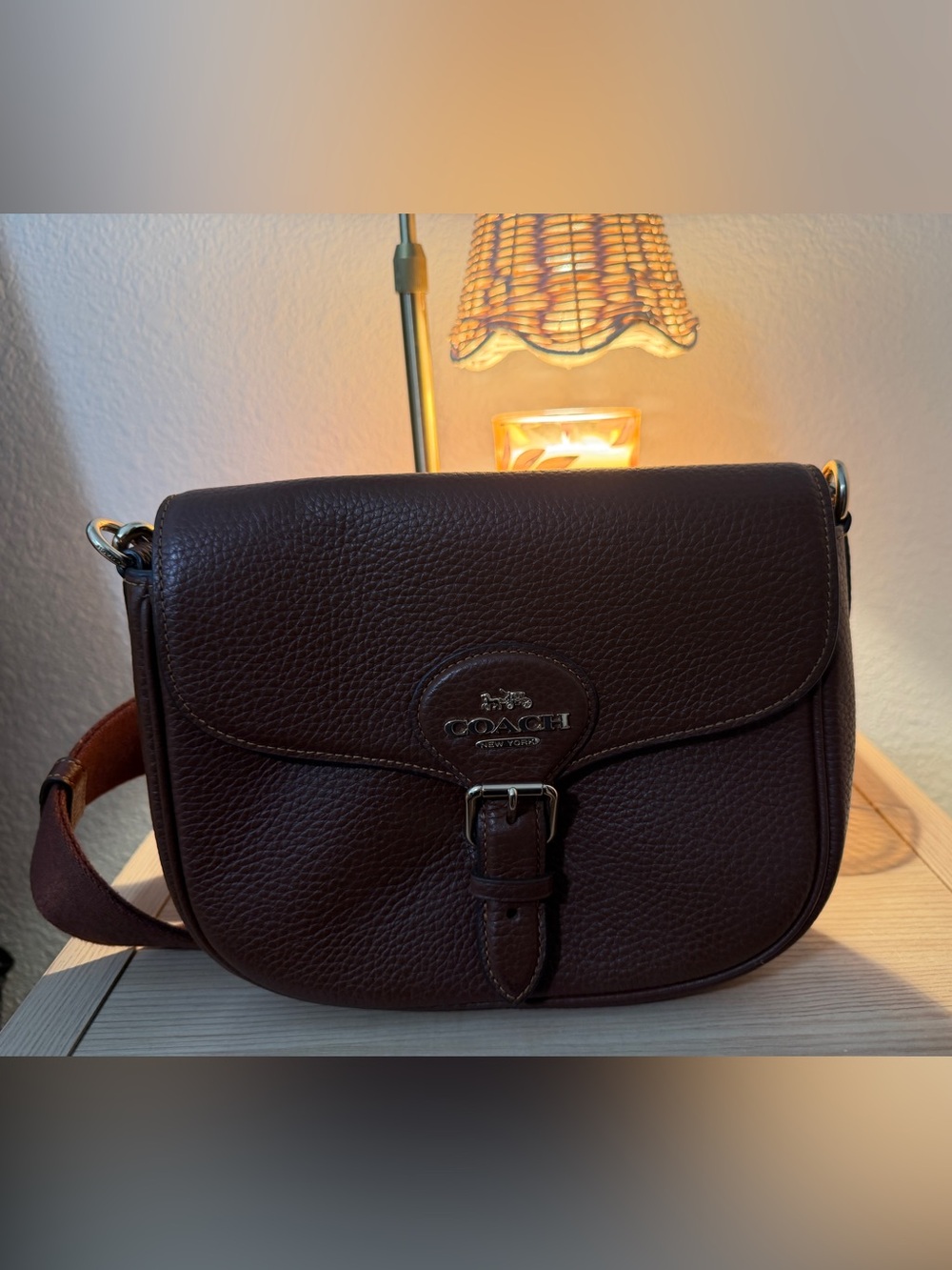 Coach Dark Brown Pebbled Leather Messenger Bag with Silver Hardware